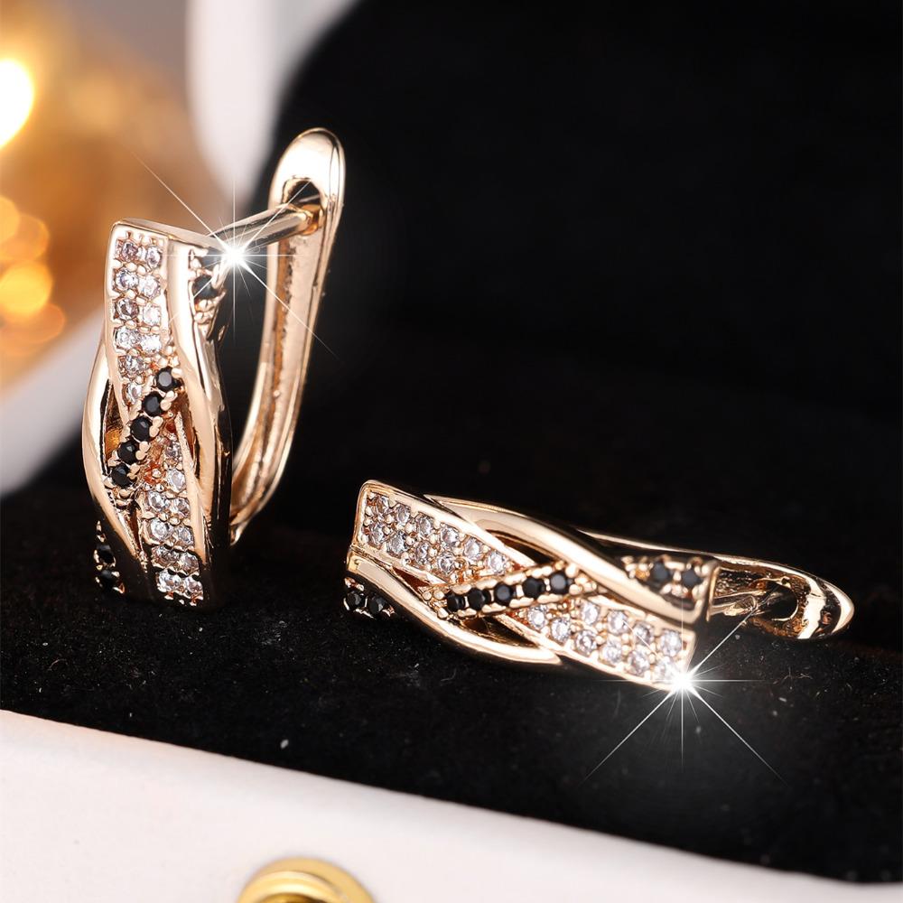 Vintage Schwarz-Weiß Zirkon Ohrringe für Damen Goldfarben Geometrische Streifen Hängeohrringe Partyschmuck