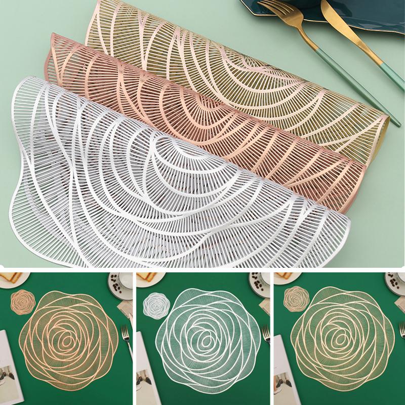 Hollow Rose PVC Non-slip Table Mat Cup Mat Restaurant Hotel Decoration Plate Mat