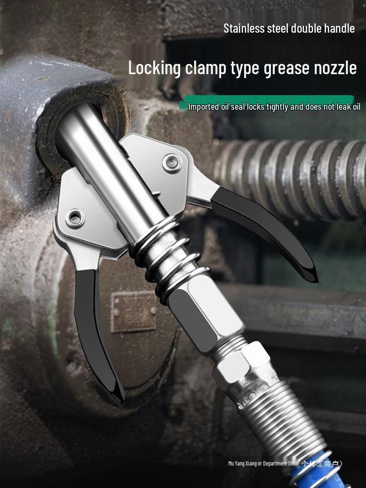 High-Pressure Self-Locking Grease Nozzle with Pliers-Type Grip and Flat Head for Electric, Pneumatic, or Manual Grease Guns