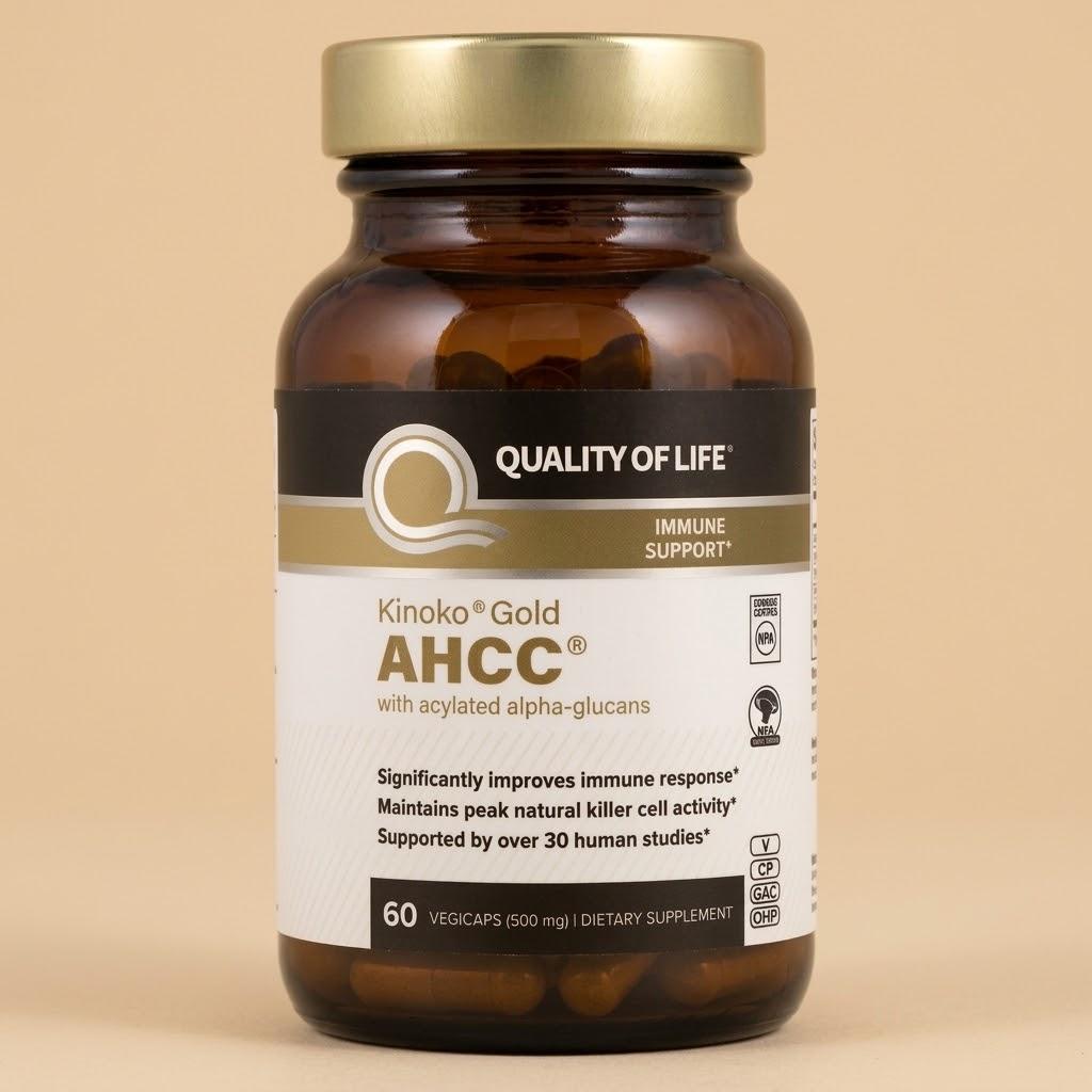 Kinoko Gold AHCC® 500 mg maisto papildas - Pažangi imuninės sistemos ir NK ląstelių parama su aciluotais alfa-gliukanais