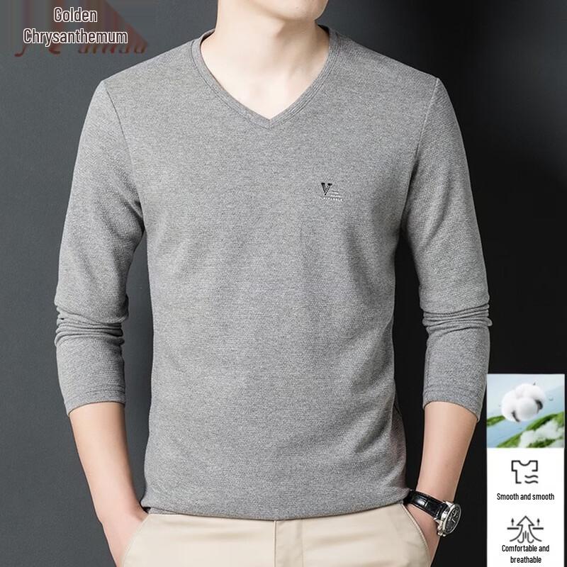 Men's Solid Color V-Neck Long Sleeve T-Shirt