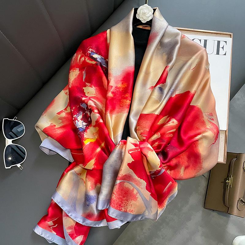 

The Four Seasons Fashion Scarves Print Luxury Brand Hijab Popular Design Satin Finish Shawls Women Warm 180X90CM Silk Scarf 180X90CM