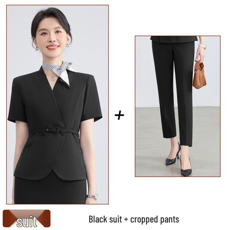 Women's Summer Short-Sleeved Professional Suit - Elegant Workwear for Hotel, Jewelry Store, and Salon Reception