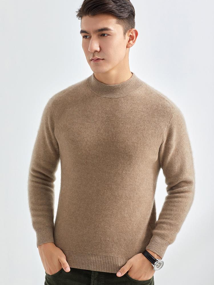 Men's Loose-Fit Semi-High Neck Cashmere Sweater for Autumn/Winter - Business Casual Style