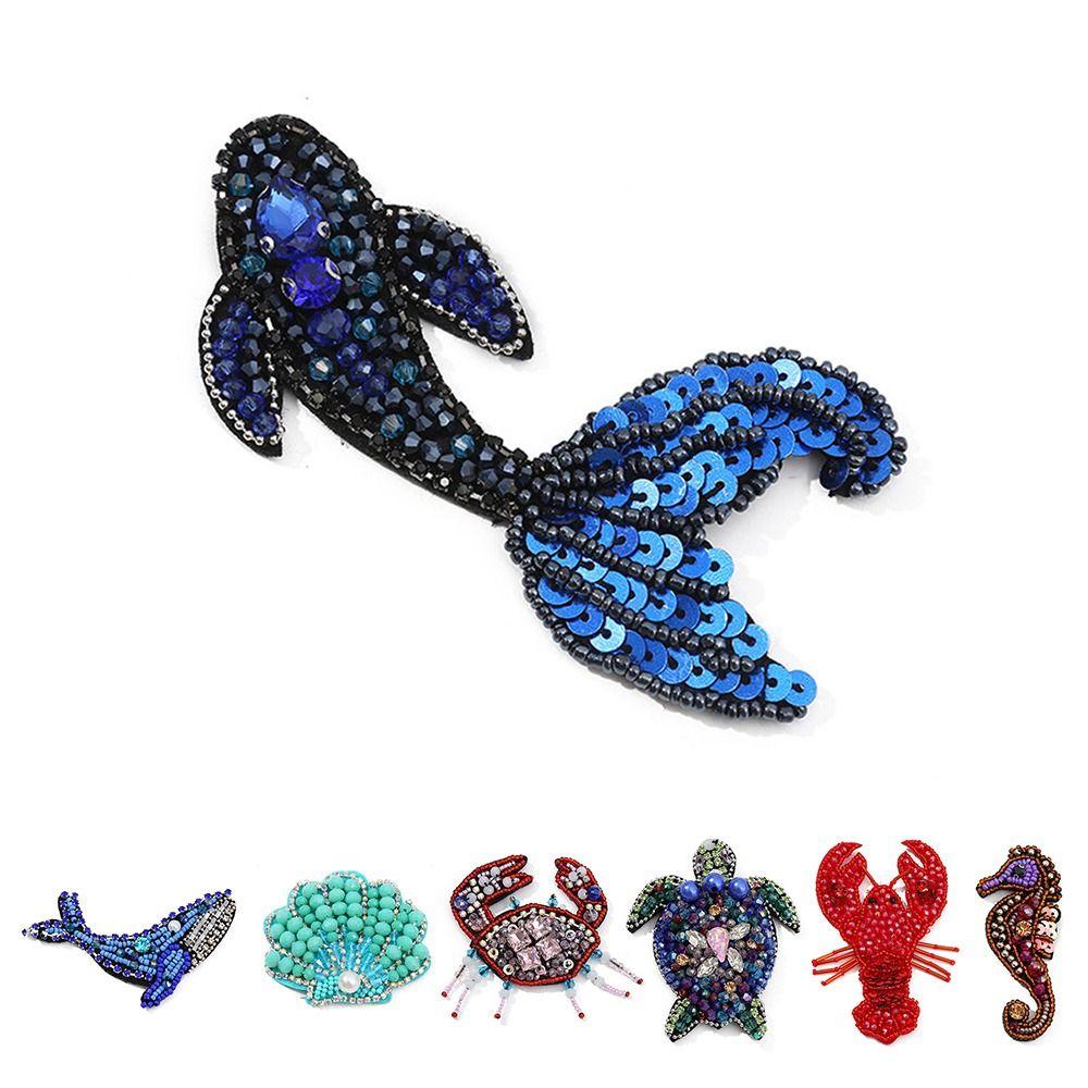 3D Beaded Patches Handmade Cartoon Patches Marine Animal Patches  For DIY Craft & Cloth Decoration
