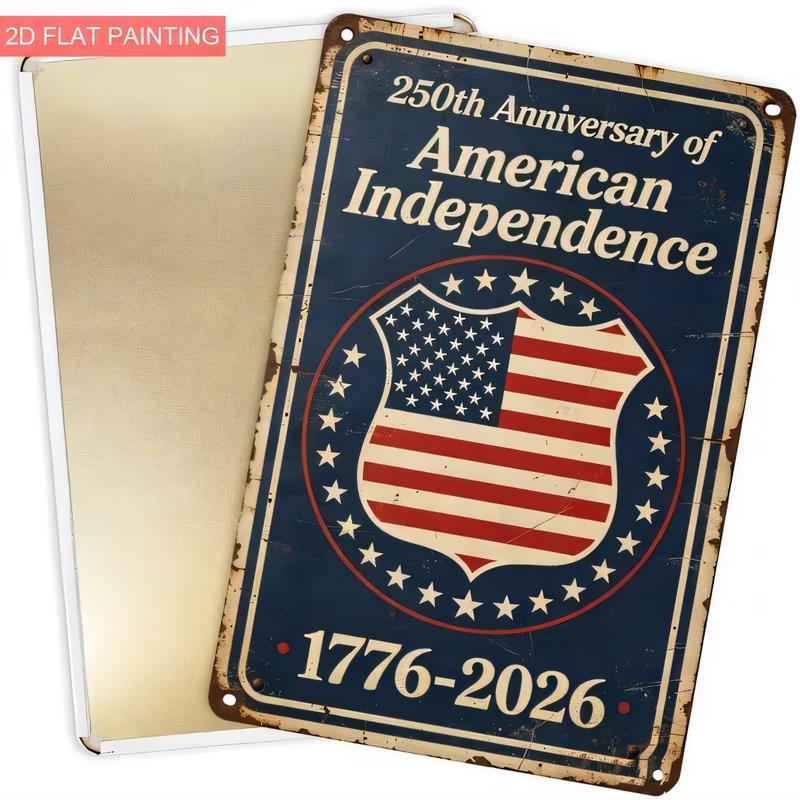 Tin Sign Th Anniversary of American Independence Vintage Metal Wall Decor Plaque Rustic Patriotic USA Flag Star Eag