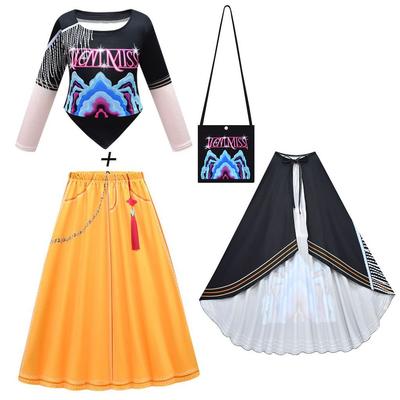 Kids Girls Anime Cartoon K-Pop Mira Print T-shirt Skirt Bag Cloak Set Outfit Christmas Role Play Halloween Cosplay Costumes
