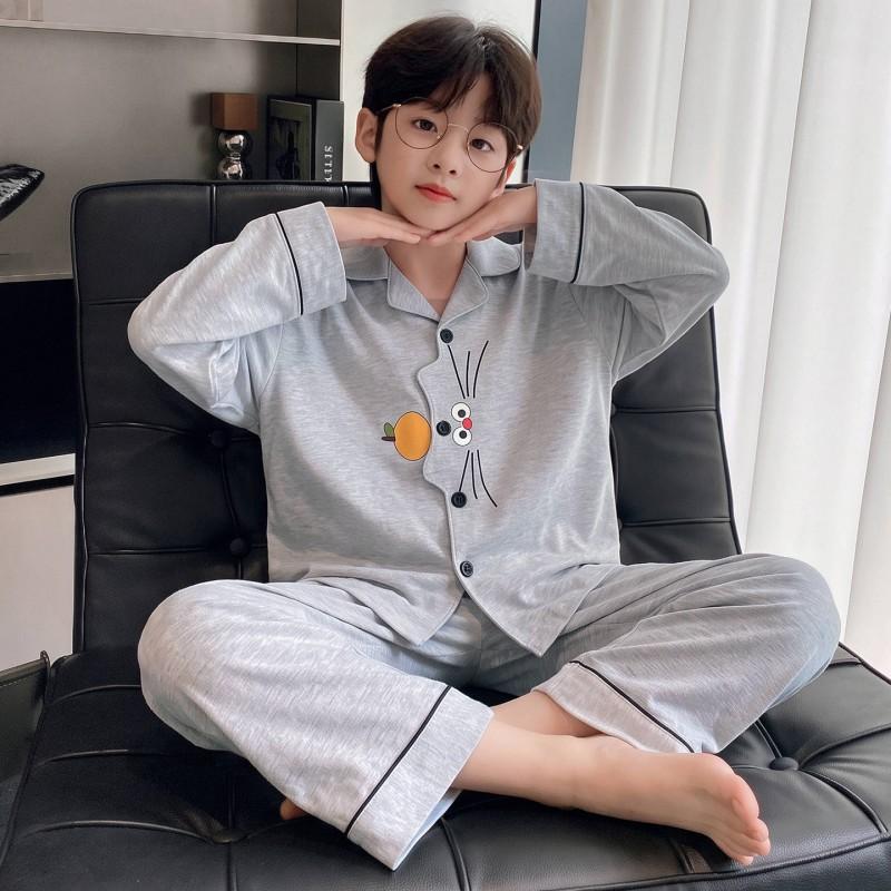 Boys Cotton Pajama Set Long Sleeve Cartoon Print Sleepwear Kids 8 Years Home Loungewear