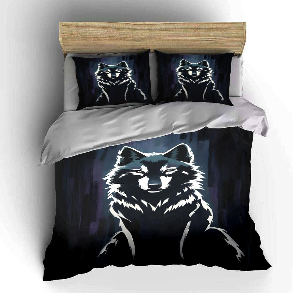 Mystic Wolf Night Design Set Bedding Duvet Cover Set Duvet Cover Pillowcases (1*Duvet Cover 2*Pillowcases, without duvet insert)