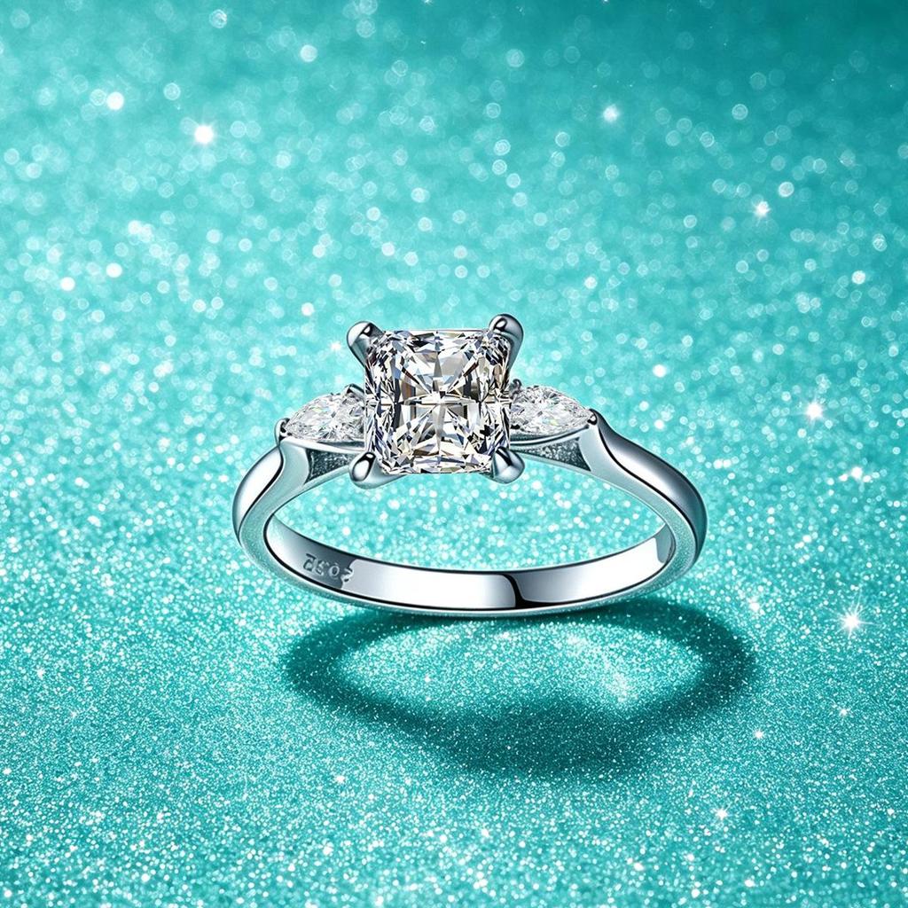 S925 Sterling Silver Moissanite Ring, 1.2 Carat Princess Cut, D Color for Women