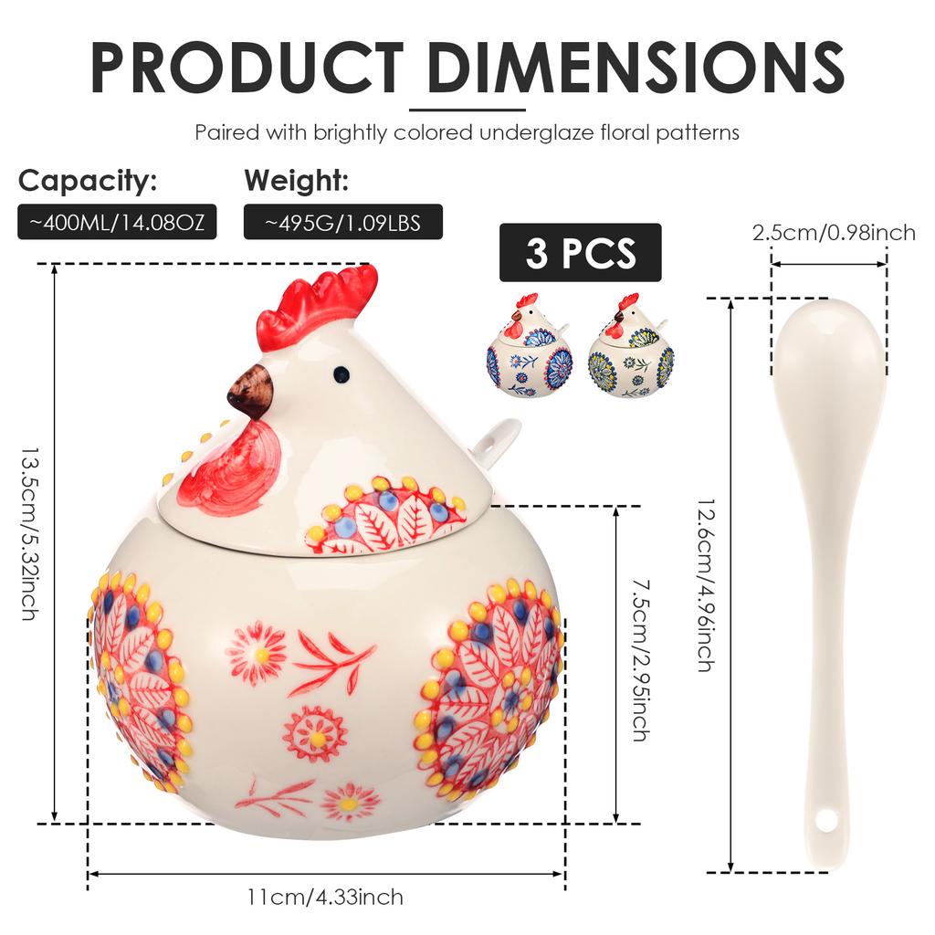 Salt Seasoning Jars Pepper Jar Ceramic Condiment Box Storage Pot Rooster Shape Spice Container Sugar Coffee Function Multi Bowls