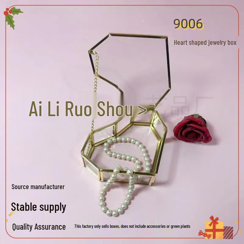 

Geometric Heart-Shaped Glass Jewelry and Cosmetics Storage Box with Lid 12.5*12*4.5cm чёрный