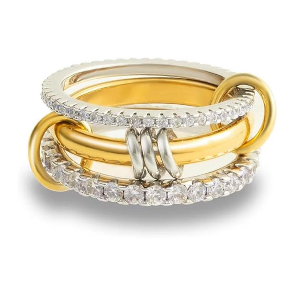 Three Layered Ring Stackable Rings Metal Multi-Link Connected Rings Geometric Knuckle Ring  Women