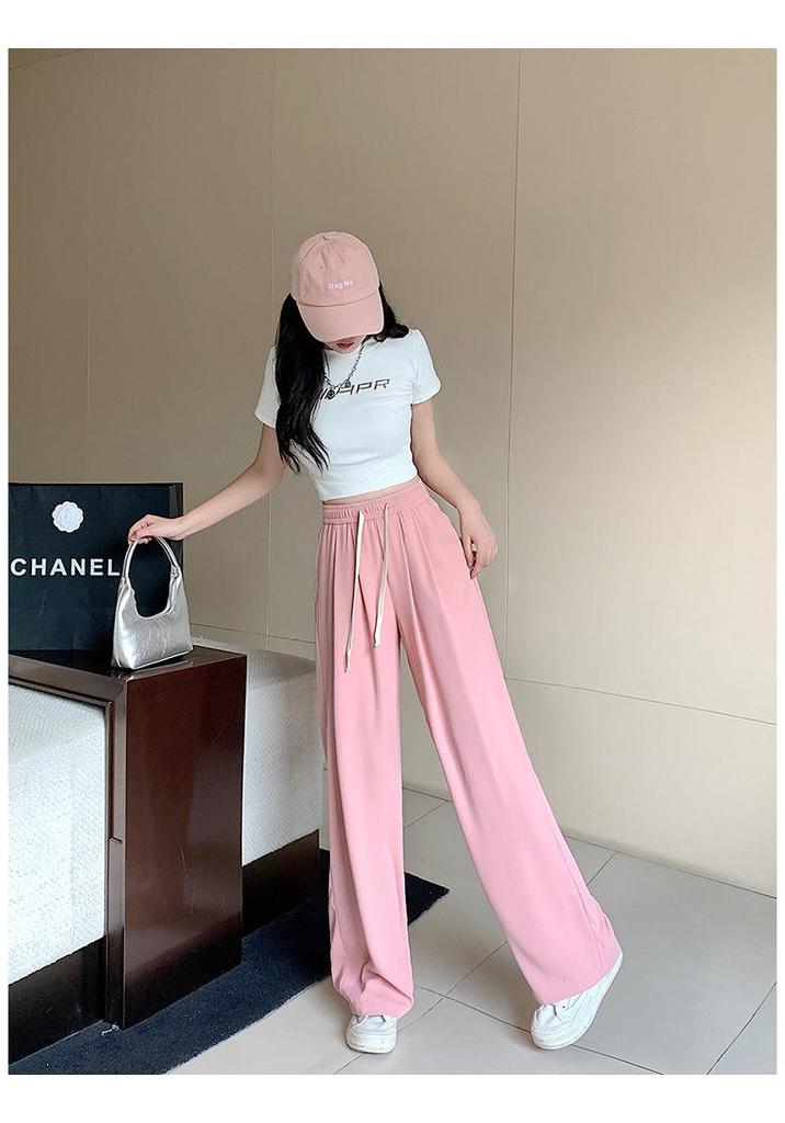 Spring 2026 Plus Size Women's Drawstring Elastic Waist Wide Leg Suit Pants