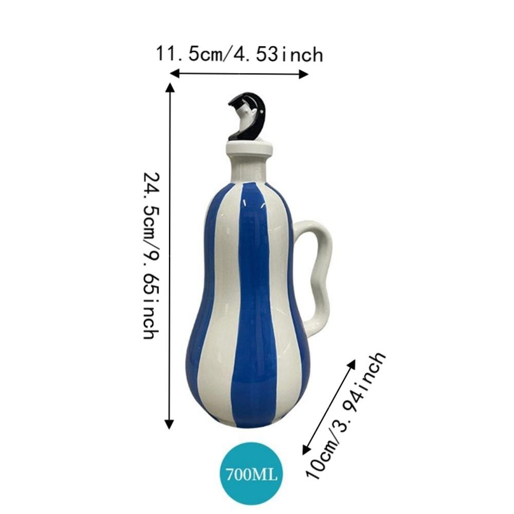 Striped Pattern Ceramic Oil Bottle Ergonomic Grip with Handle Olive Oil Dispenser Underglaze Embossed Household
