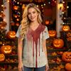 Women's V Neck Short Sleeve Work Top with Pockets Halloween Print Medical Uniform for Caregivers and Healthcare Professionals