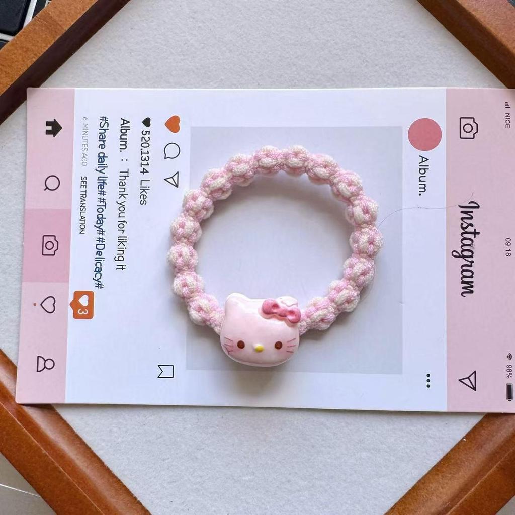 Colorful Cartoon KT Heart Scrunchies – Cute Elastic Hair Ties for Girls, Besties, and Couples