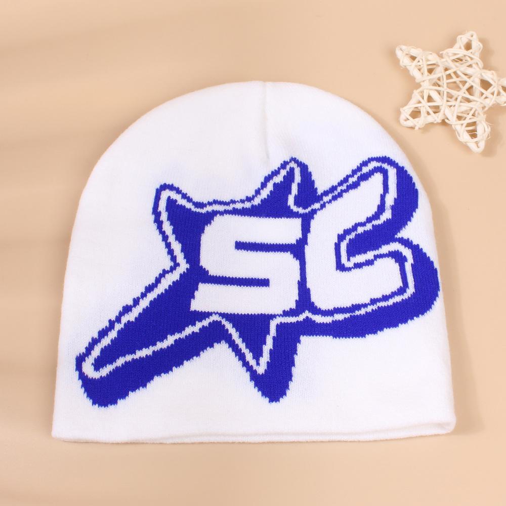 Hat Hip Hop Style Letters Unisex Warm No Brim Solid Color Knit Hatsbeanie