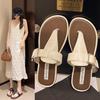 Korean retro simple triangular toe cool slippers women's summer wear 2025 new flat flip-flops beach shoes