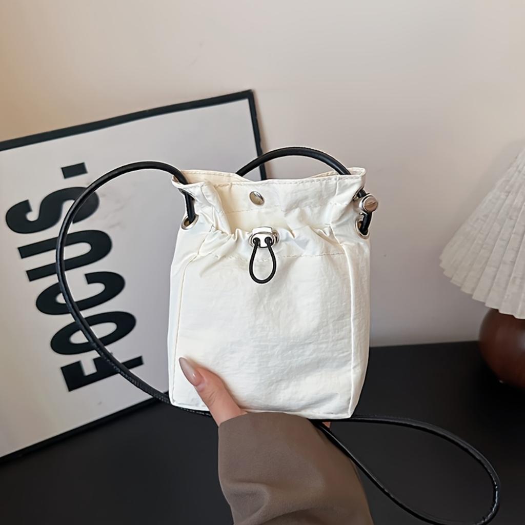 Ladies Vintage Solid Mini Crossbody Bag,Drawstring Closure Coin Purse With Adjustable Strap,Casual Multi-use Shoulder Handbag For Women Daily