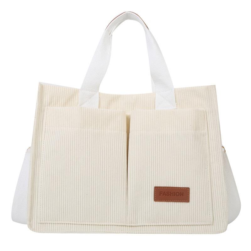 Tote Bag Women's Large-capacity New Fashion Strip Velvet Shoulder Bag Casual Simple Portable Messenger Bag Commuter Bag