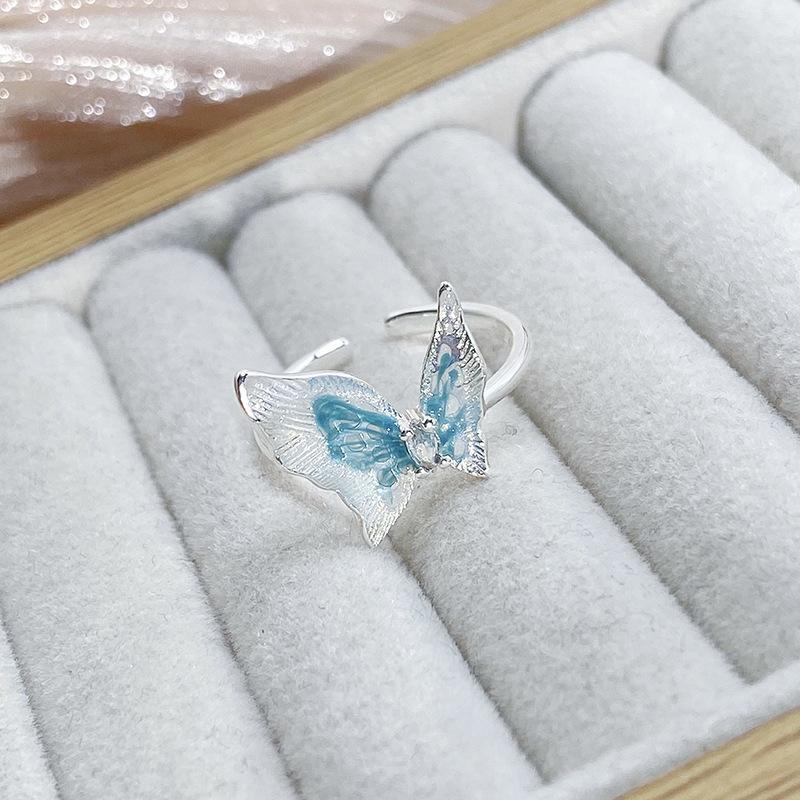 Blue Breath Enamel Dripping Oil Liquid Butterfly Series Open Ring Niche High-End Light Luxury Irregular Ring