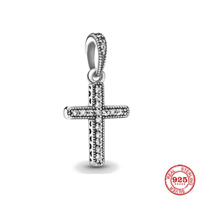 925 Silver Sparkling Cross Safety Chain Dangle Charm Buddha statue Goddess Bead Fit Original Bracelet DIY Jewelry For Women Gift