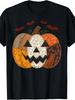 Vintage Pumpkin Patchwork Halloween Fall Aesthetic TShirt Plus Size Retro Casual Round Neck Printed T-shirt Unisex, PLUS