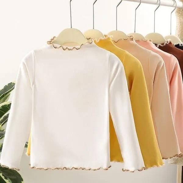 Girls' Fleece Color Block Ruffle Long Sleeve Base Layer - Versatile & Warm for Autumn/Winter