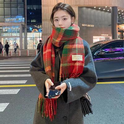 Rödrutig halsduk i koreansk stil - Festlig, varm, mångsidig vinterhalsduk för damer