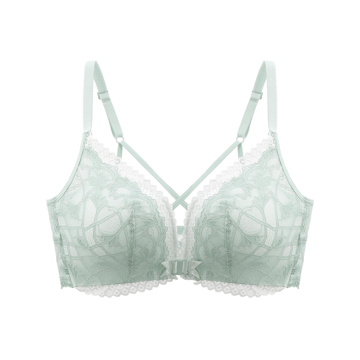 

Front Button Bra Sexy Lace Gathering Bra Breast Retraction Anti-sagging Underwear Lace No Steel Ring Beautiful Back Bra 40/90B