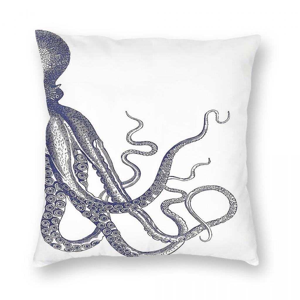 Octopus In Navy Blue White Pillowcase Polyester Linen Velvet Printed Zip Decorative Car Cushion Cover x
