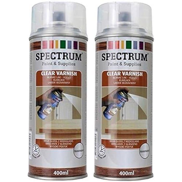 Vernis Transparent - Aérosol - Lot de 2 - 2x400ml - Séchage rapide - Pour Bois, Métal, Plastique