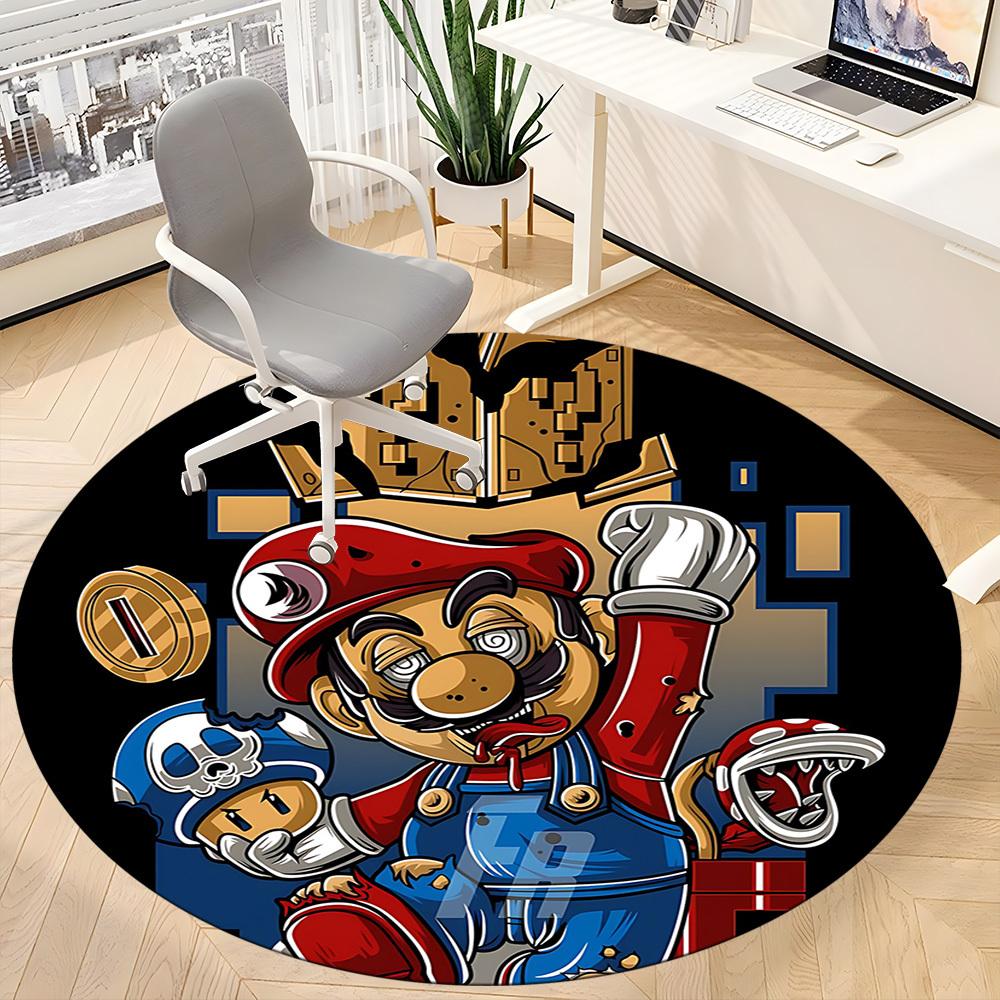 1pc Mario Adventure Office Round Area Rug, Indoor Mat Suitable For Office, Bedroom Living Room Home Decor, Room Deco,  Offic a0926220