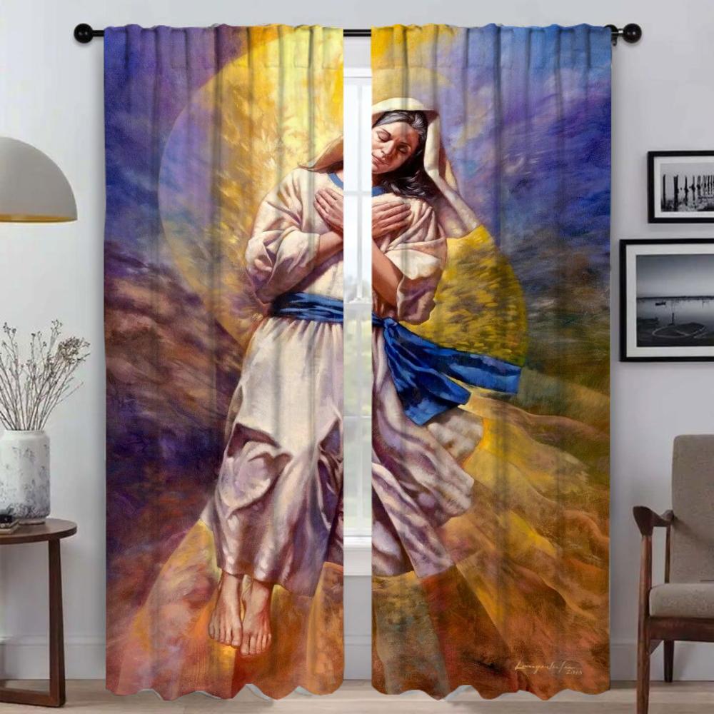 

Home Interior Curtains 2 Pieces Christian Virgin Mary Curtains for Bedroom Shades Halloween Decoration Living Room Curtain Child W50xH70cmx2pcs-CL