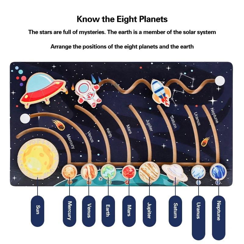 Wooden Solar System Cognitive Game Colorful Sun Earth Space 9 Planets Science Toys For Children Training Educational Toys Gifts