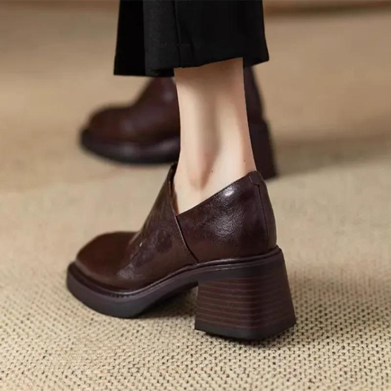 Fashion Women's Shoes Wedge Chunky Soft PU Leather Heels Fashion Square Toe Casual Slip-on Shoes for Women Comfort Office Mules Shoes
