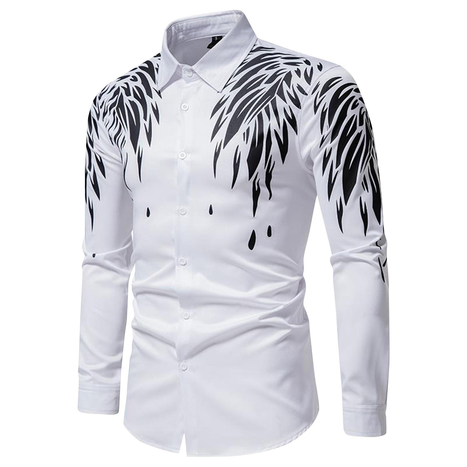 

Модная новая европейская и американская модная мужская рубашка с длинным рукавом с цветочным принтом и позолотой L белый