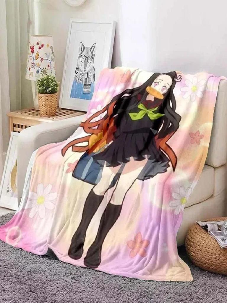Kamado Nezuko Coperta in flanella Demon Slayer Coperta lavabile Copridivano per escursionismo Picnic Coperte per il tempo libero alla moda per pisolini