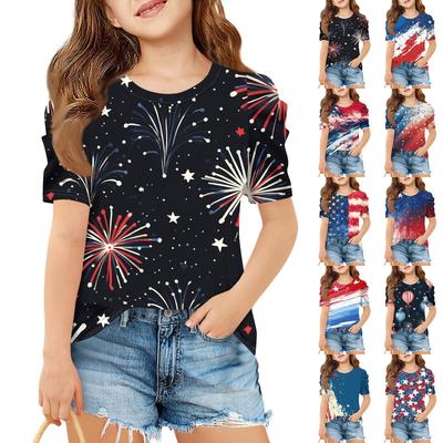 Summer Girls' Short-Sleeved Top, Children's Round-Neck Independence Day Casual T-shirt