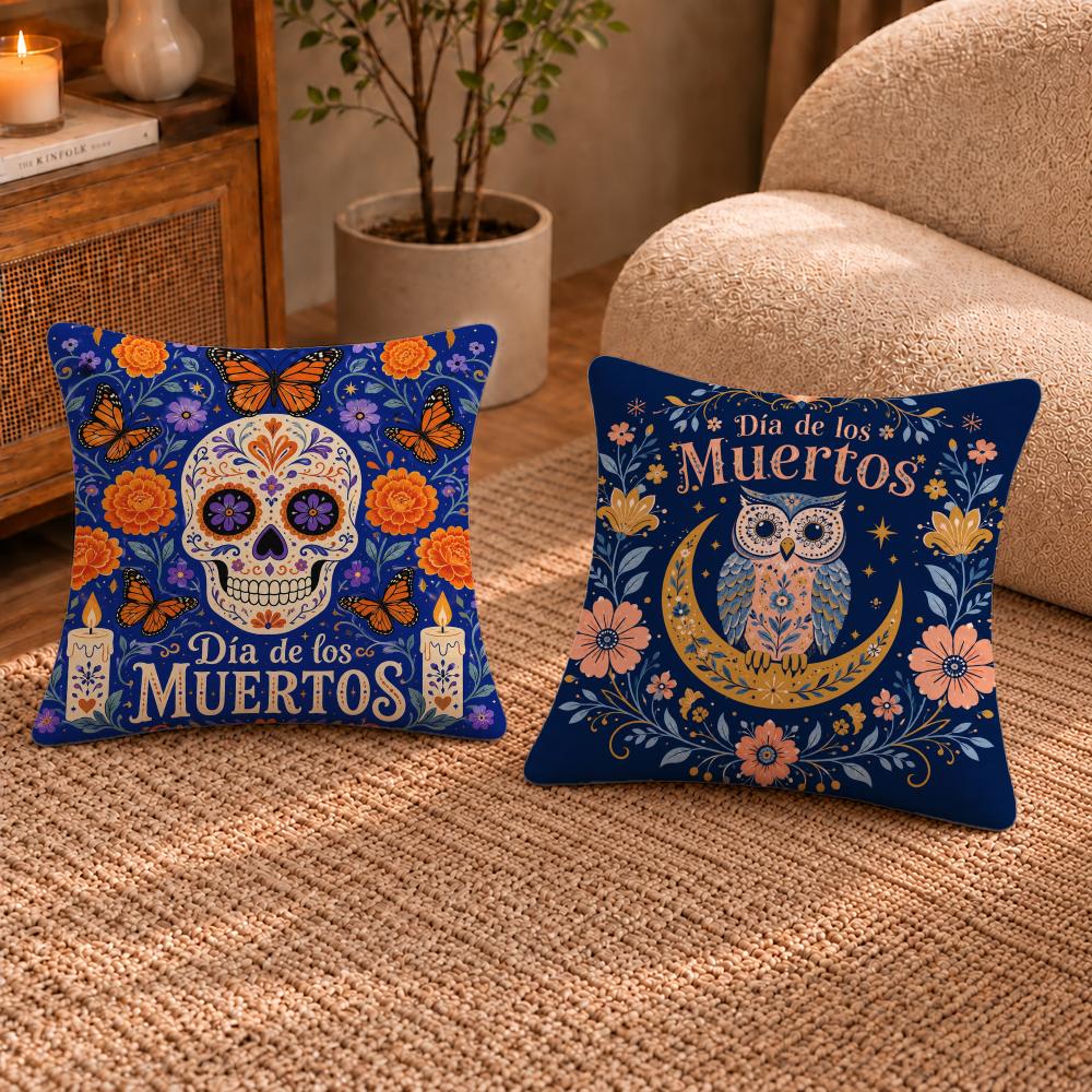 Style Day Of The Dead Cushion Cover Short-Plush Cushion Cover Pillowcase — Suitable For Sofas Bedrooms And Home Decor