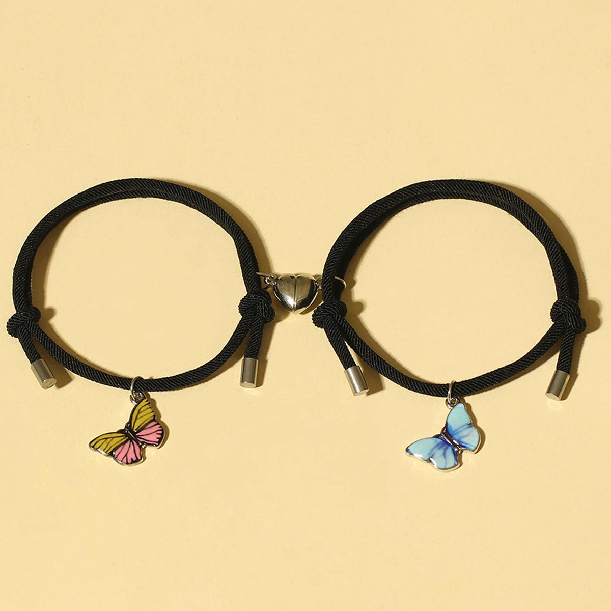 

2 шт./компл. бабочка парный кулон светящийся браслет для женщин любовник черный веревочный шарм дружба подруга вечеринка ювелирные изделия подарок