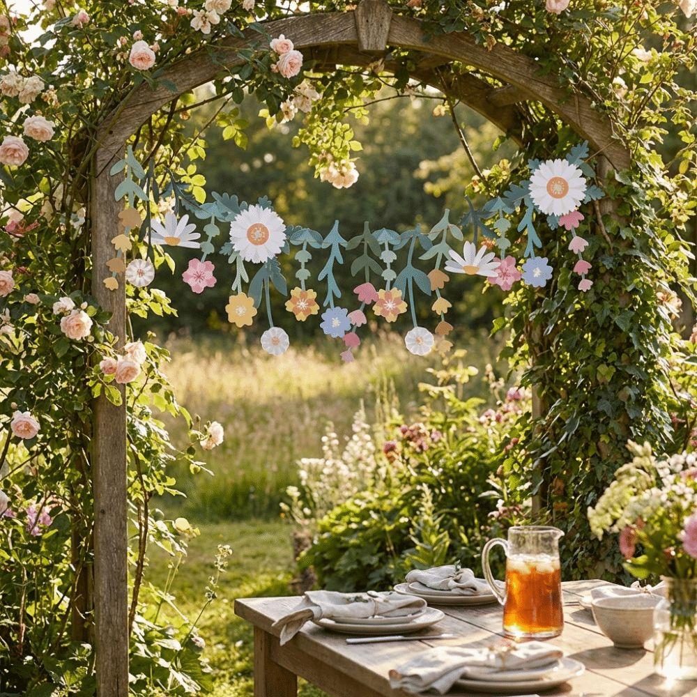Double Sided Flower Paper Banner Floral Leaf Romantic Floral Hanging Flag Cartoon Spring Theme Party Scene Prop