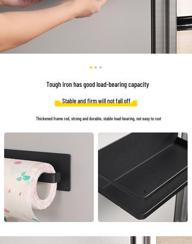 Magnetic Refrigerator Rack & Holder for Paper Towels, Seasoning Bottles, Cling Film, and Rags.