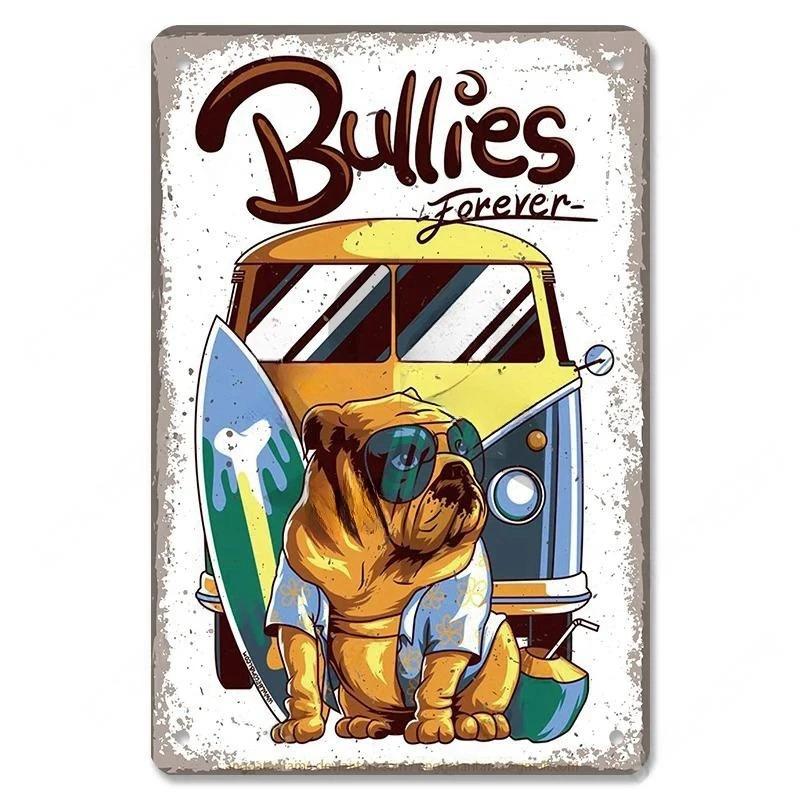 Pôster Vintage Cachorros Fofos de Estimação Placas de Metal de Estanho Dachshund Bulldog Placa de Metal Para Jardim Cafeteria Cozinha Decoração de Arte de Parede para Casa
