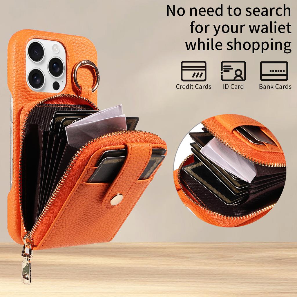 Anti-theft RFID Zipper Card Holder Phone Case Compatible with Apple 15 Pro Max, Crossbody Protective Cover, Fingerprint-resistant