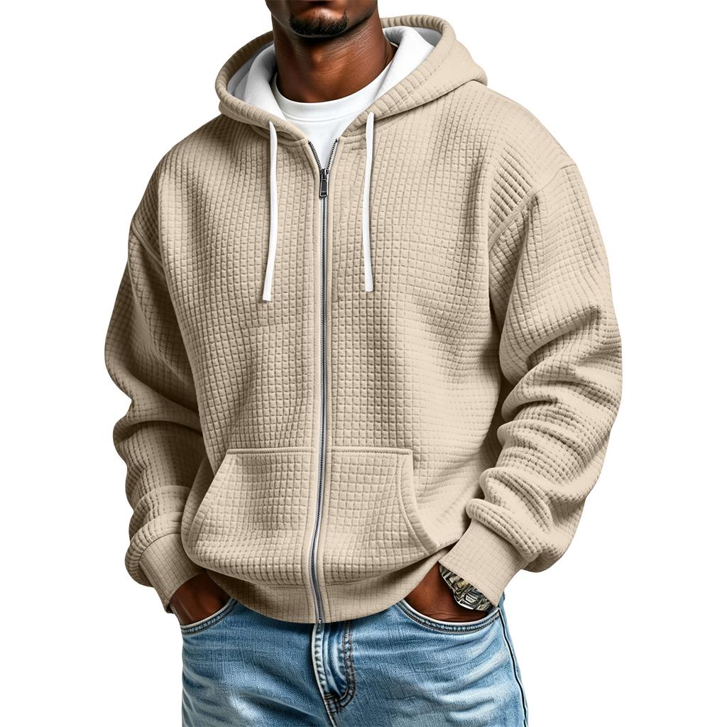 Men's Knit Zip-Up Hoodie Casual Color Hooded Sweatshirt for Winter