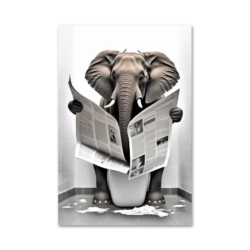 Funny Bathroom Humorous Animal Bear Dog Tiger Sitting On Toilet Reading Newspaper Canvas Painting Posters and Prints Wall Art