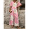 1116 Summer European and American suit printed V-neck bat sleeve top long pants fashion source