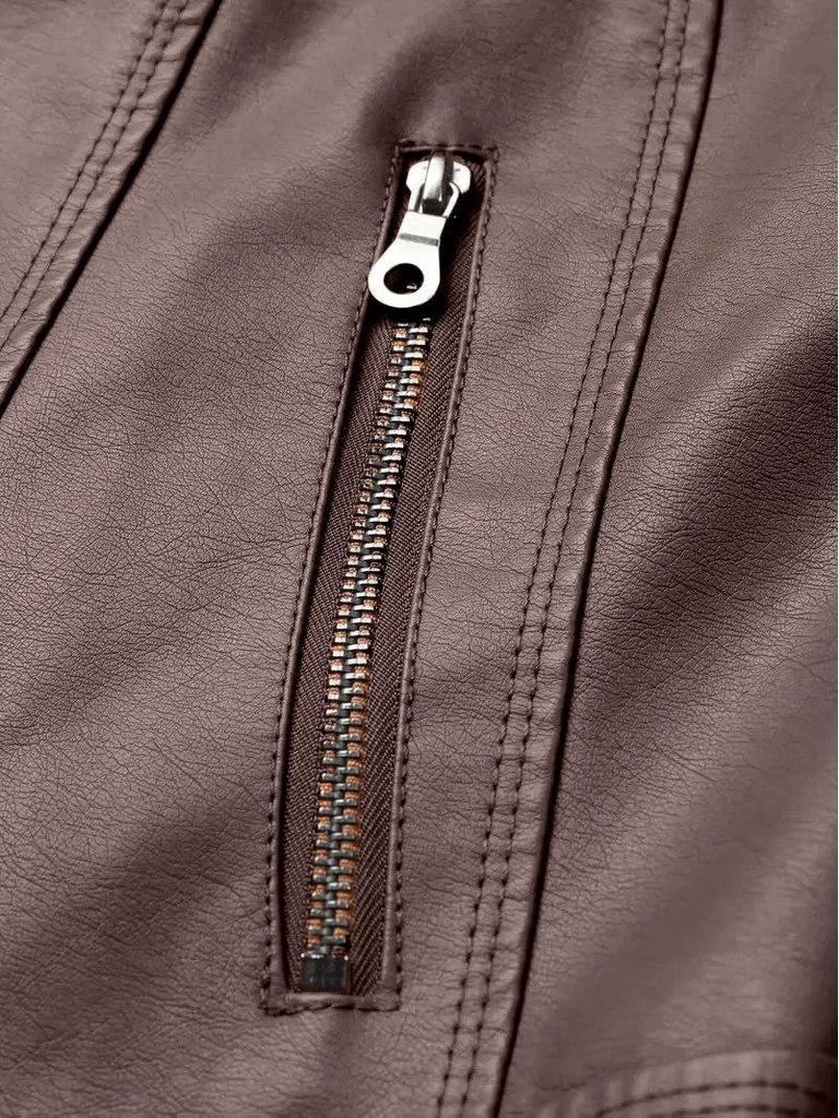 Women’s European-American Leather Motorcycle Jacket with Zipper - Retro Short Style